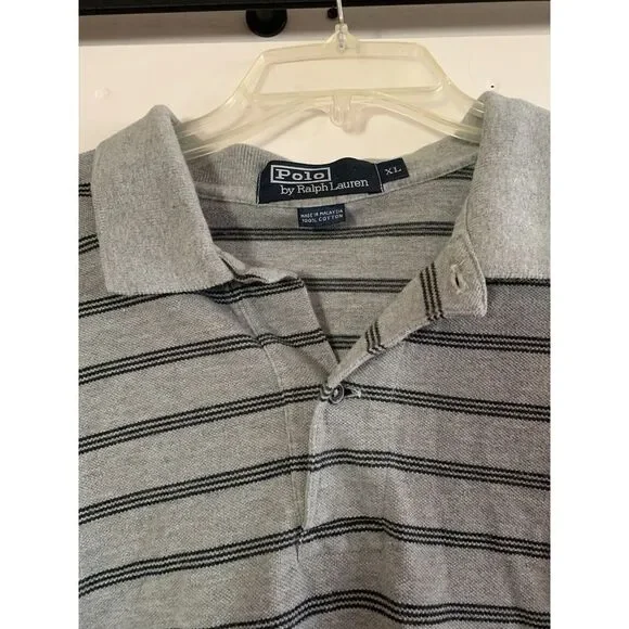 Polo Ralph Lauren Gray Striped Long Sleeve Polo Shirt‎ Men's XL Cotton - Picture 3 of 7